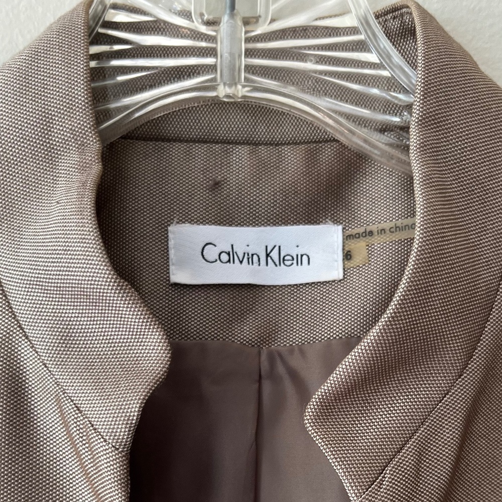 Calvin Klein Sz 6 Sheath Mandarin Collar Button Wrap Midi Dress Lined Khaki - Picture 2 of 8